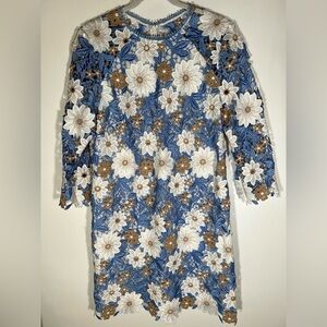 Shoshanna MELORA blue white floral lace crochet a-line dress sz 12 cottagecore